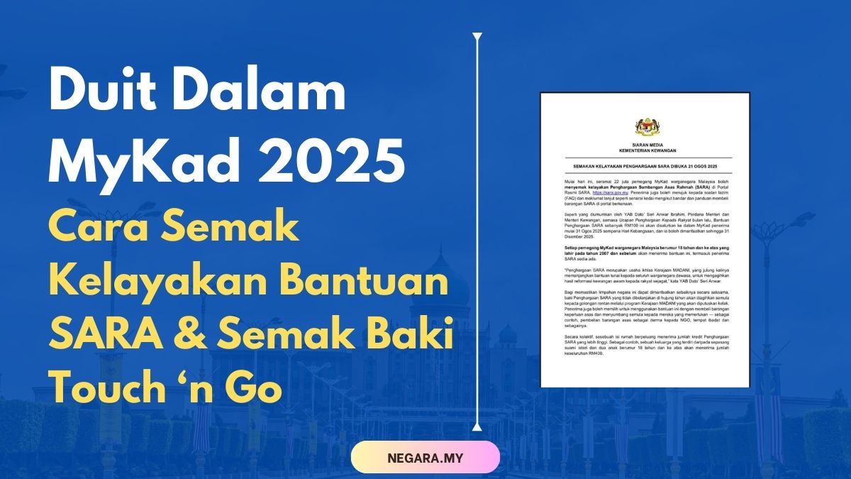 Duit Dalam MyKad 2025 Cara Semak Kelayakan Bantuan SARA & Semak Baki Touch ‘n Go